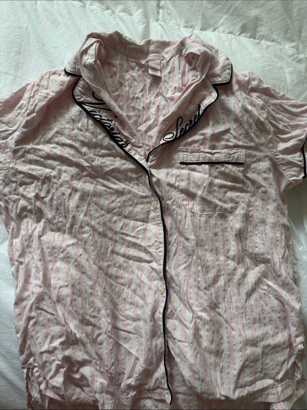 Victoria's Secret Pink and Black Gold Striped Pajama Set
